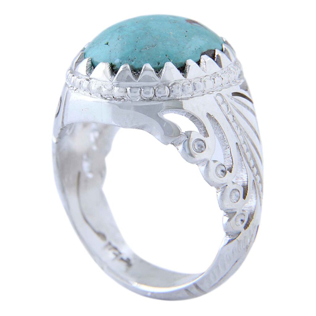 Bague Modèle Miladi en Argent Persan avec Turquoise de Neyshabur pour Homme
