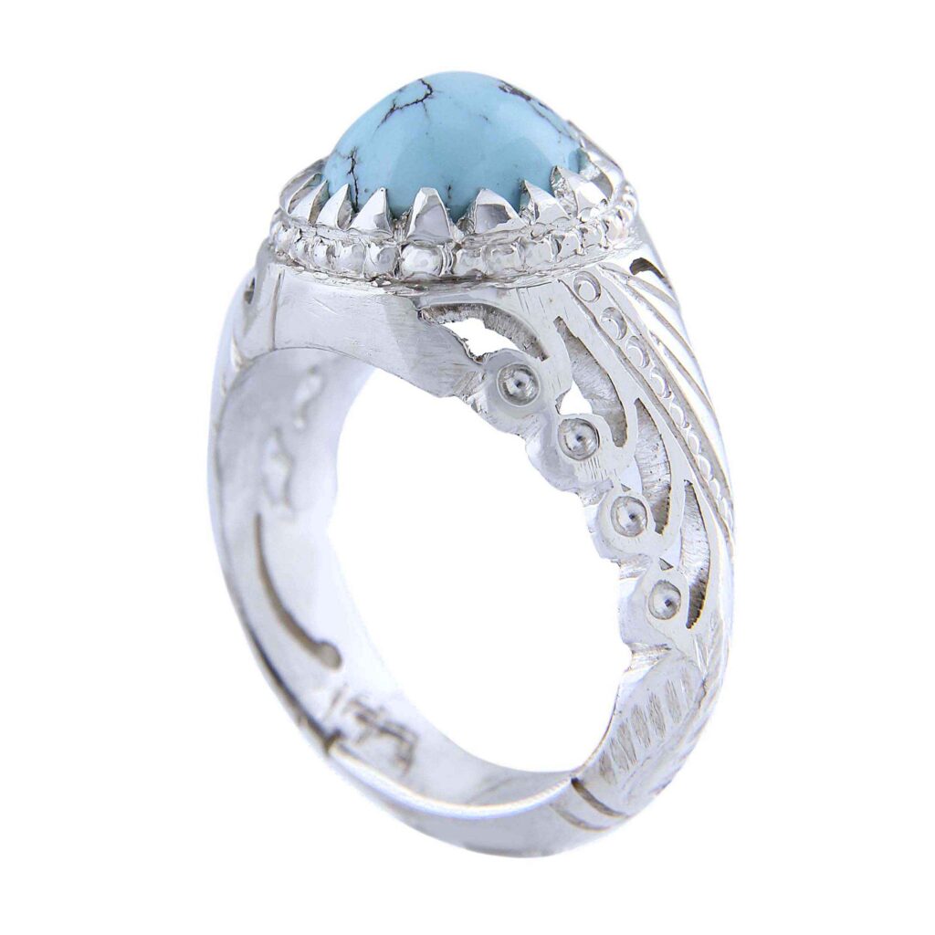 Bague Modèle Montagne en Argent Persan avec Turquoise de Neyshabur pour Homme