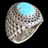 Bague Modèle Soleil en Argent Persan avec Turquoise de Neyshabur pour Homme