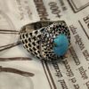 Bague Modèle Soleil en Argent Persan avec Turquoise de Neyshabur pour Homme
