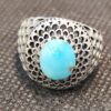 Bague Modèle Soleil en Argent Persan avec Turquoise de Neyshabur pour Homme