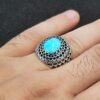Bague Modèle Soleil en Argent Persan avec Turquoise de Neyshabur pour Homme