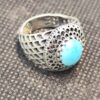 Bague Modèle Soleil en Argent Persan avec Turquoise de Neyshabur pour Homme