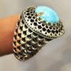 Bague Modèle Soleil en Argent Persan avec Turquoise de Neyshabur pour Homme