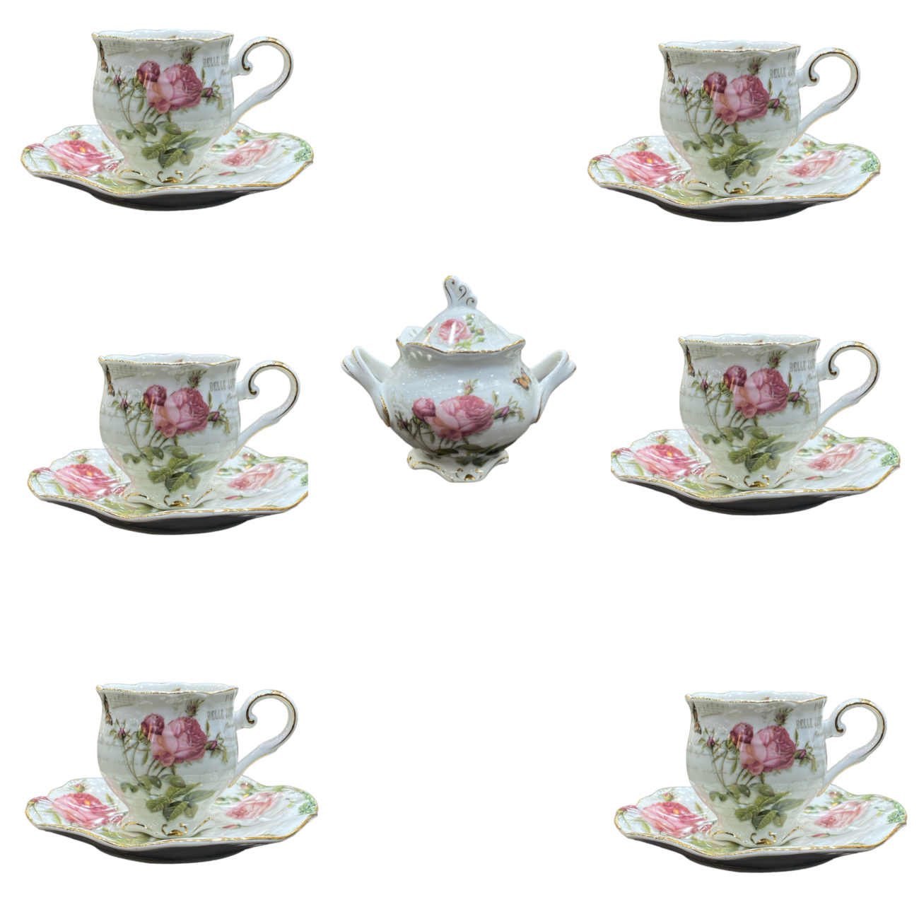 Service à thé en porcelaine victorienne avec motif floral, théière et soucoupe