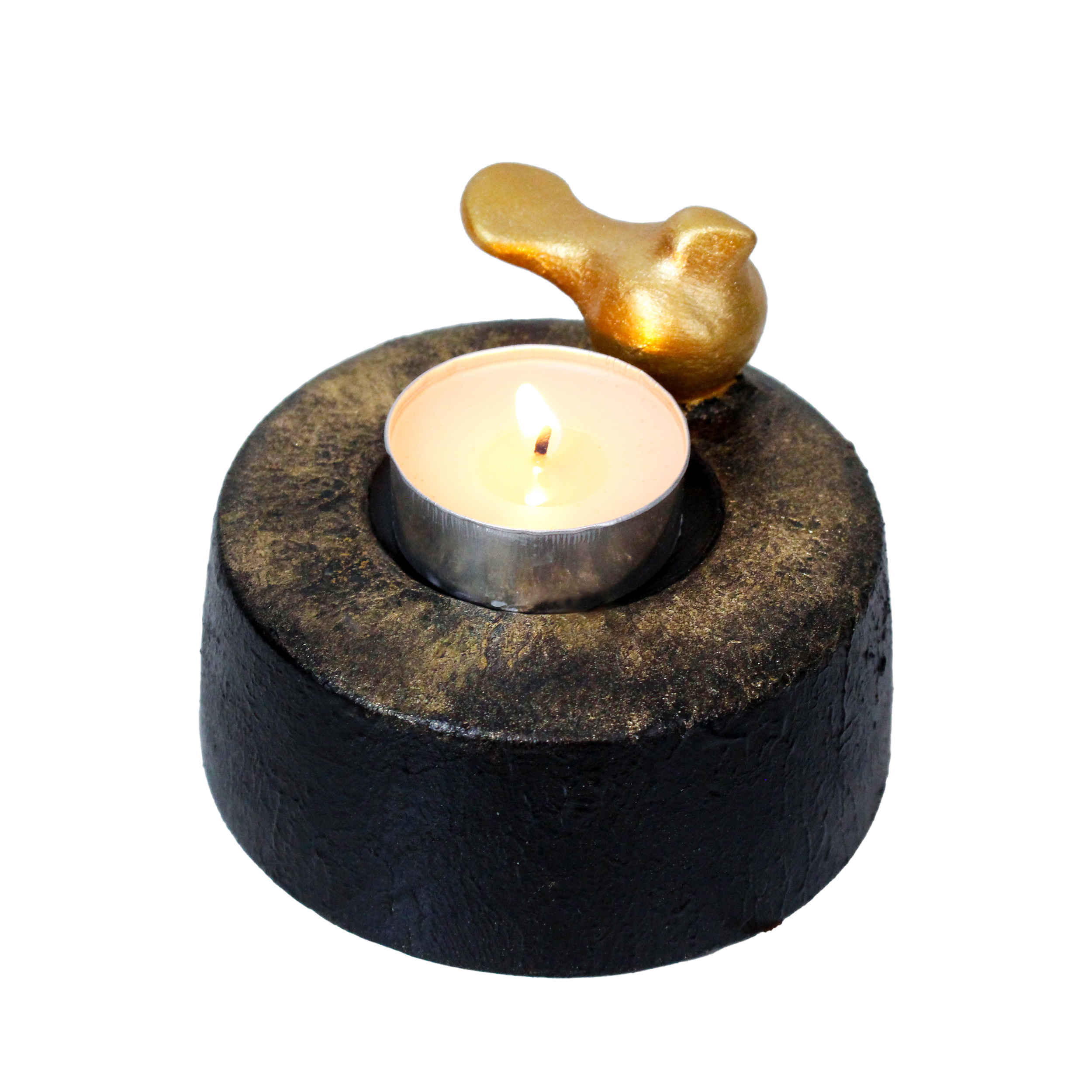 Bougeoir en poterie persane fait main avec design d’oiseau