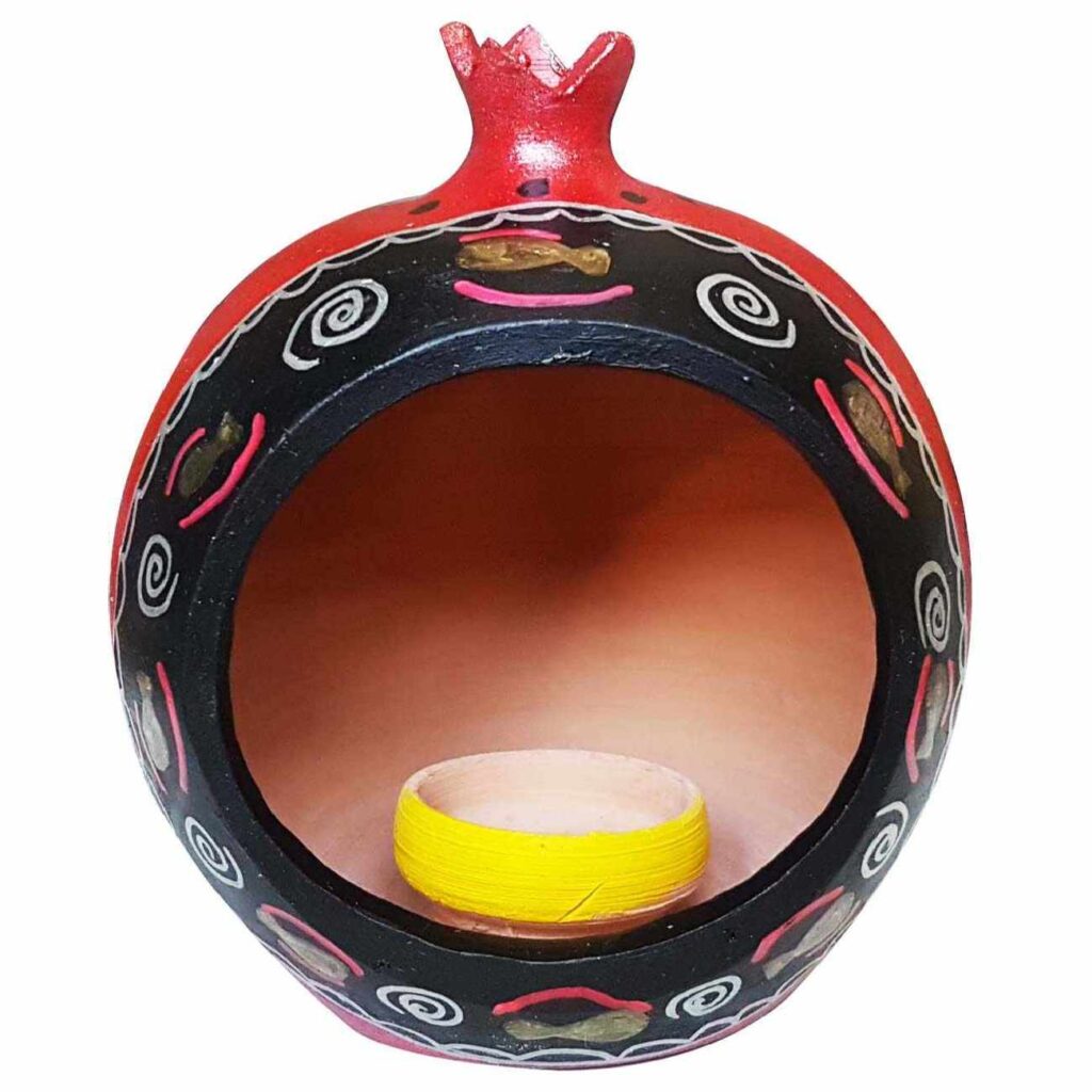 Bougeoir en poterie persane fait main avec design de grenade peint à la main