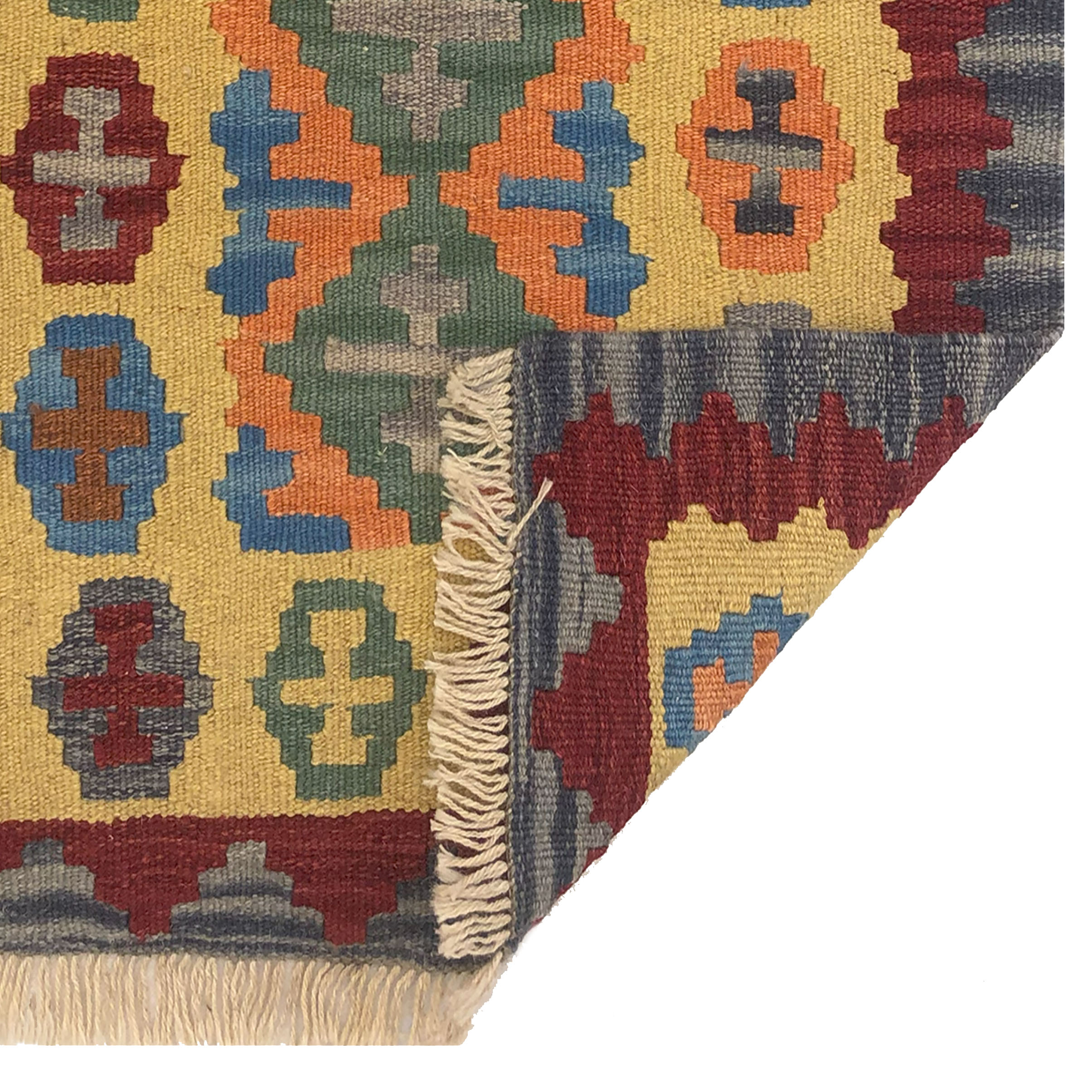 Tapis Kilim Qashqai Persan authentique tissé à la main dans le Fars, jaune