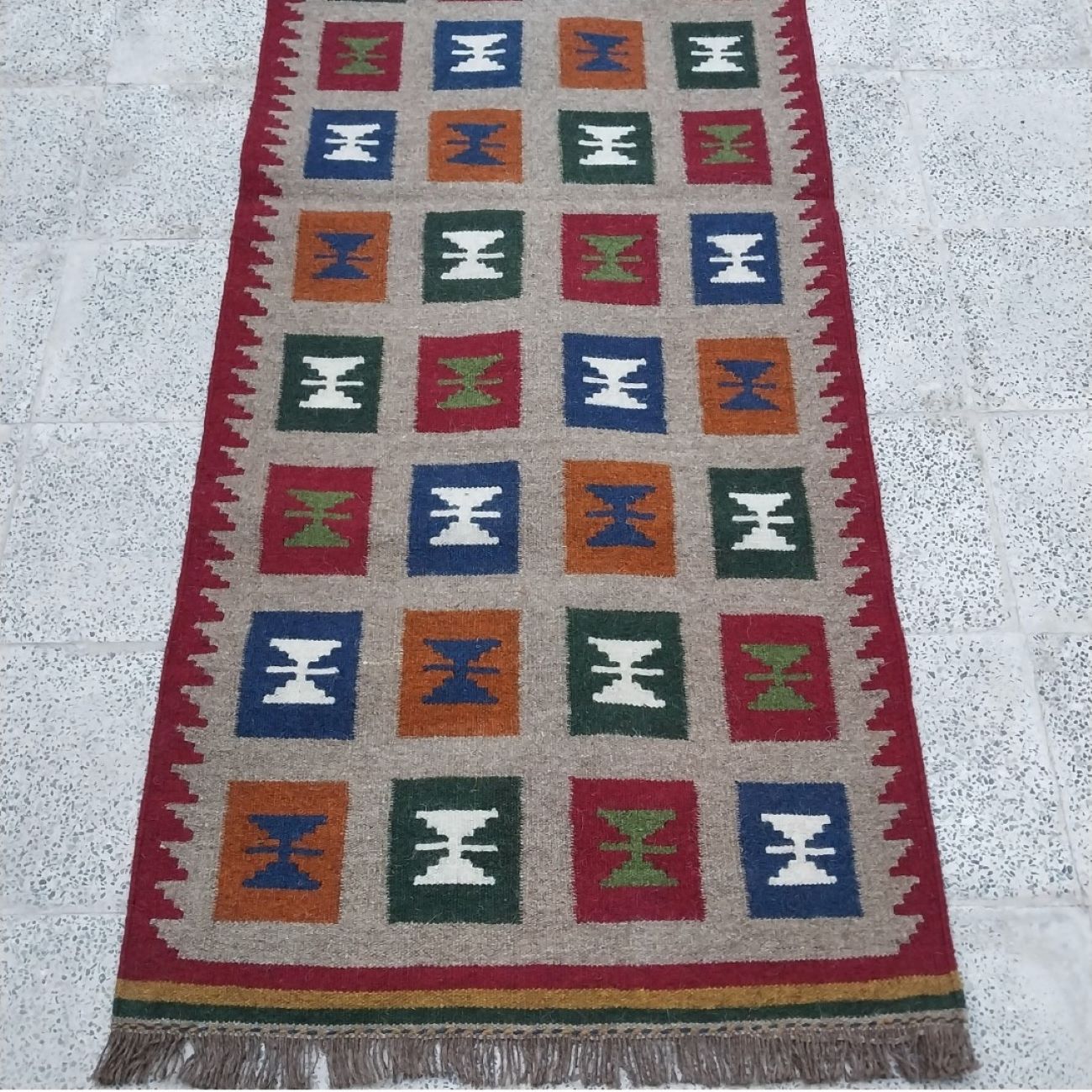Chemin de Table Tapis Persan Traditionnel Tissé à la Main Géométrique Rouge