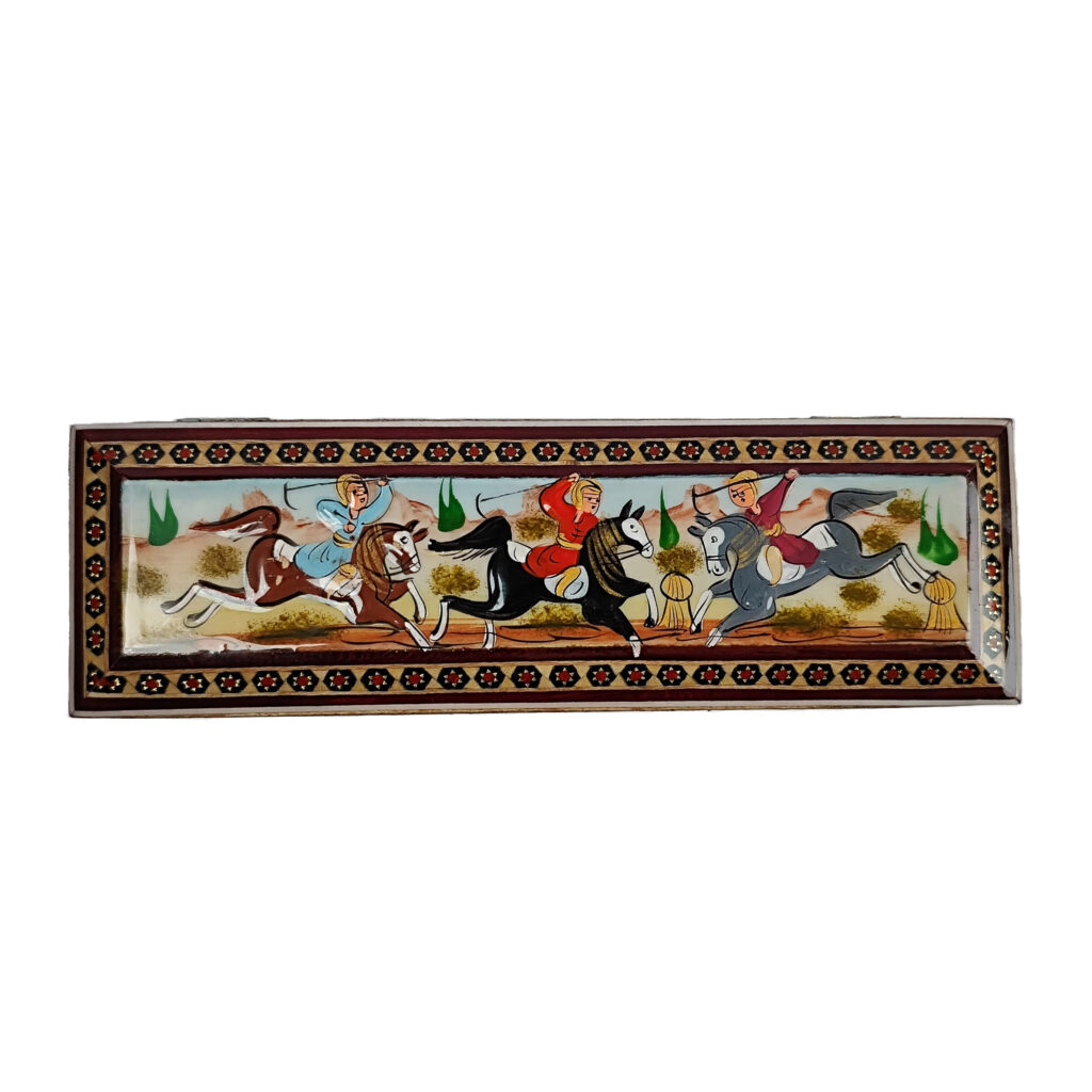 Boîte à crayons en bois persan faite main avec Khatamkari Art Chogan