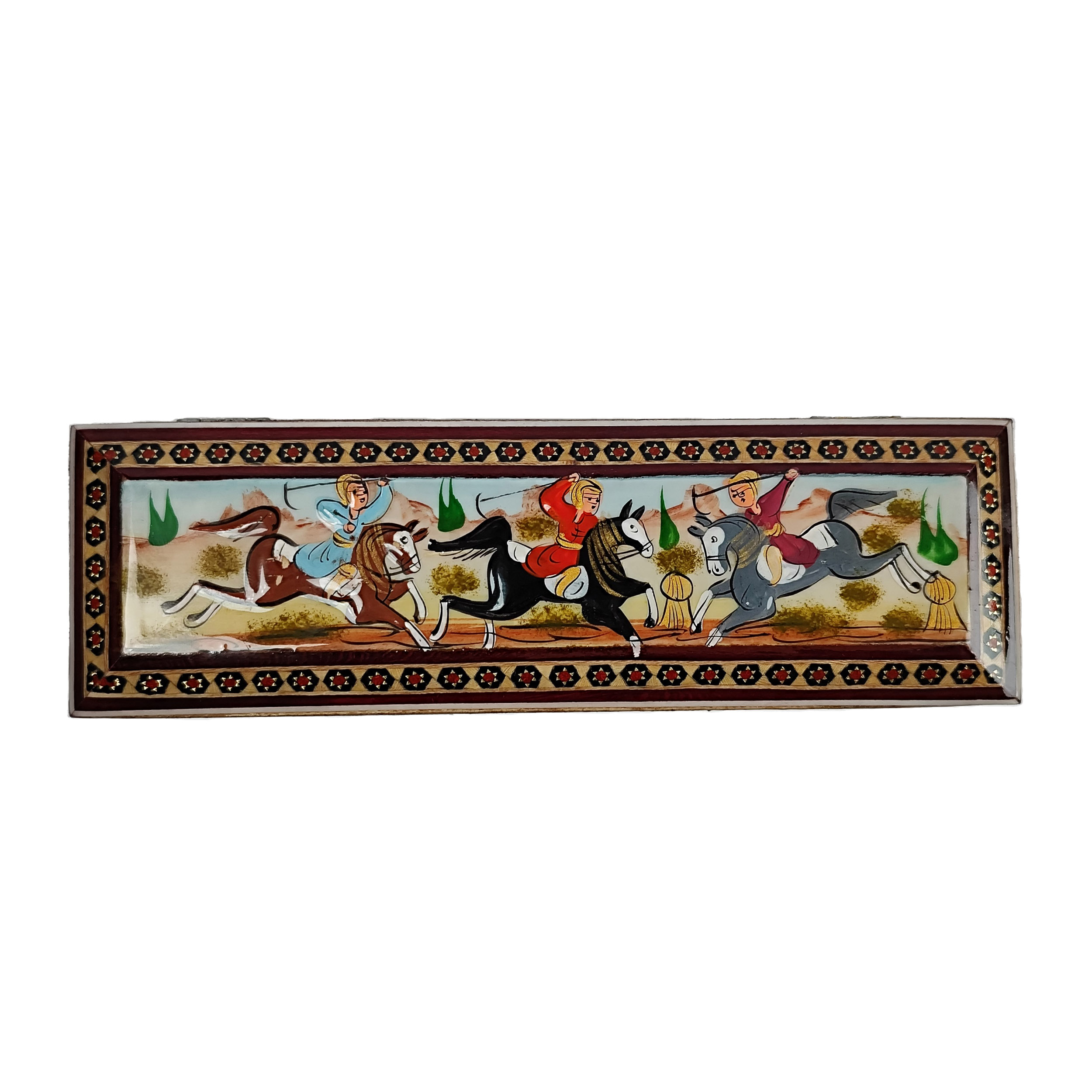 Boîte à crayons en bois persan faite main avec Khatamkari Art Chogan