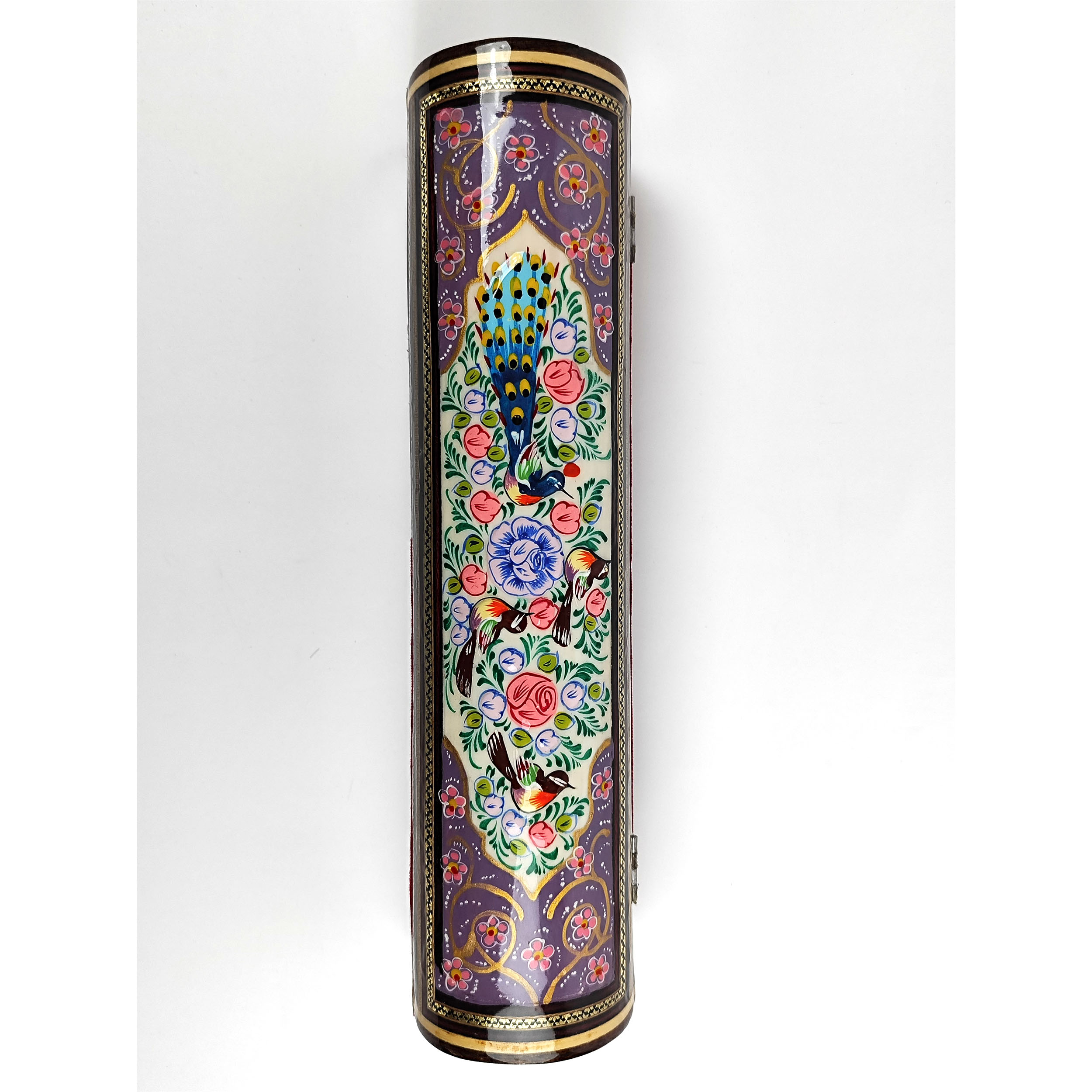 Boîte à crayons en bois persan faite main avec Khatamkari Art Design Oiseau et Fleurs