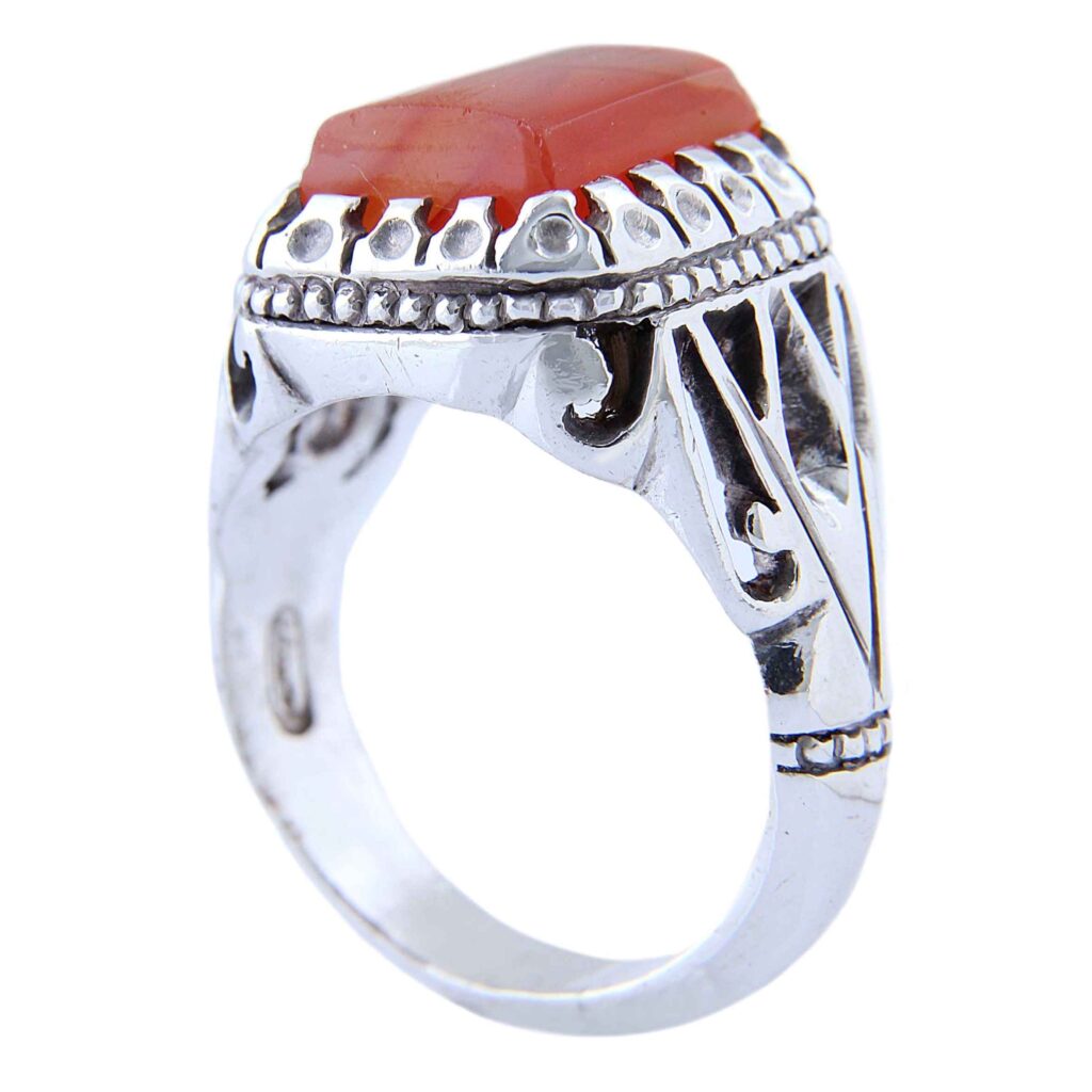 Bague en argent Aqeeq yéménite persane pour hommes - Fabriquée à la main