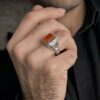 Bague en argent Aqeeq yéménite persane pour hommes - Fabriquée à la main