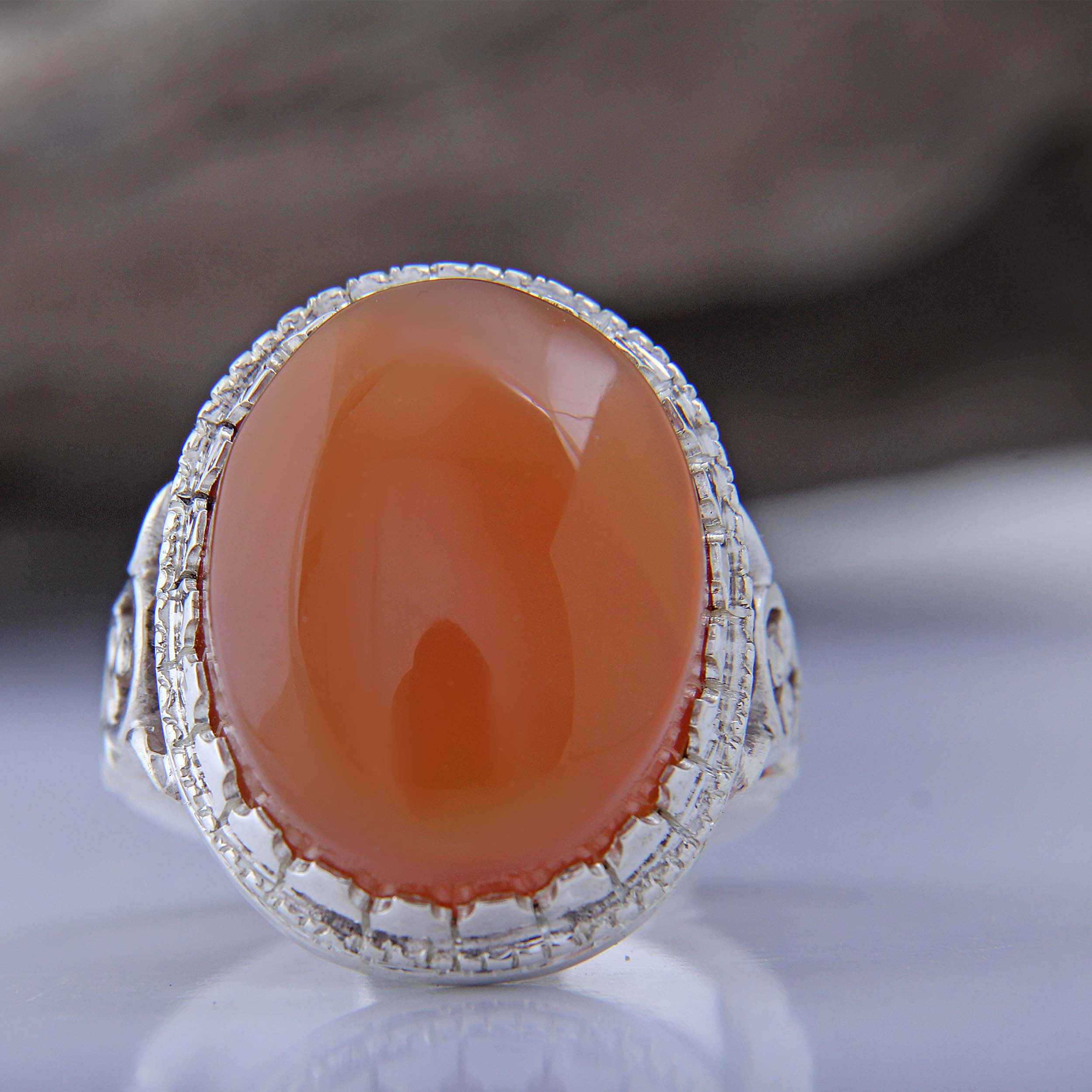 Bague en argent Aqeeq yéménite persane pour hommes – Modèle Palais fabriqué à la main