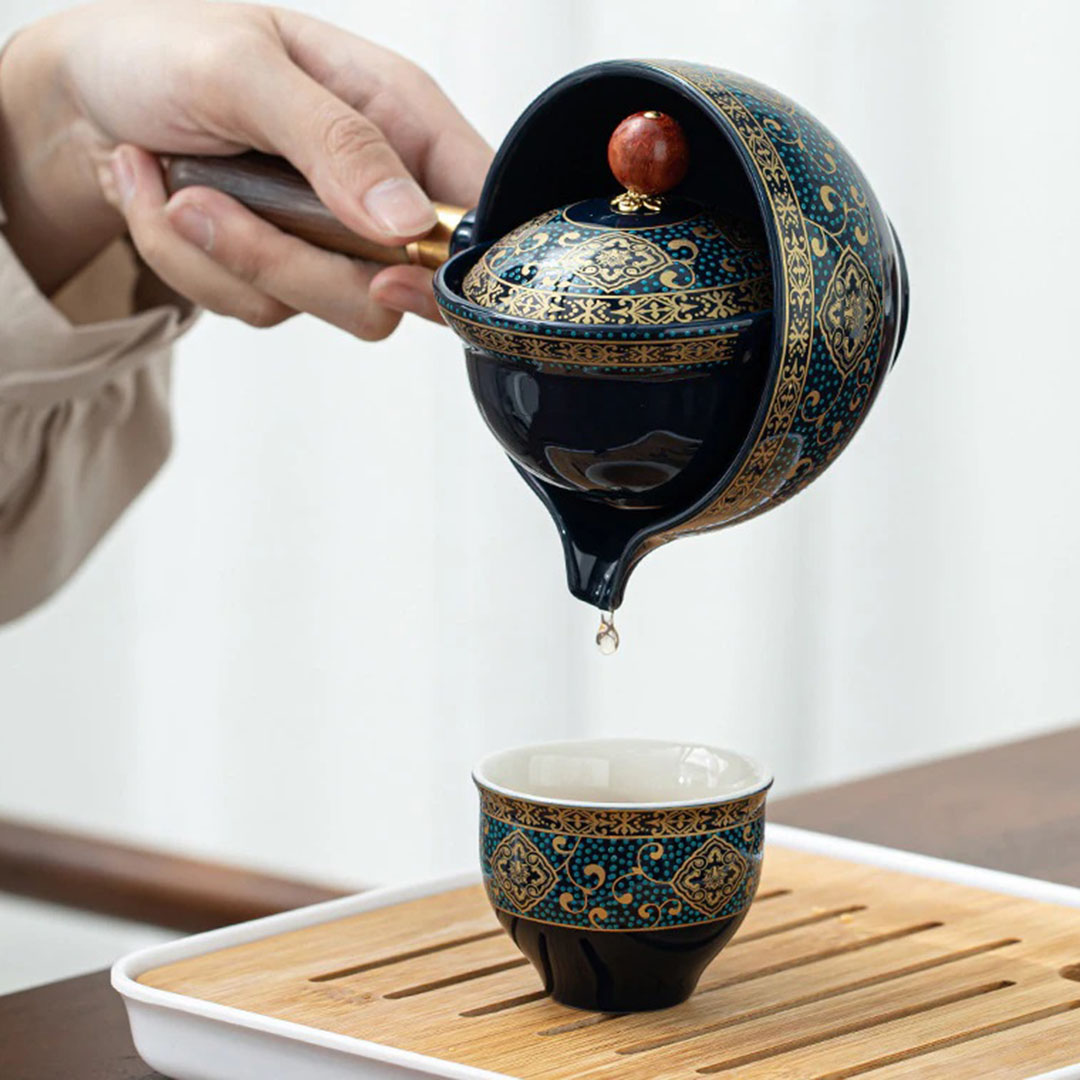 Service à thé en porcelaine japonaise avec théière pivotante à 360 degrés