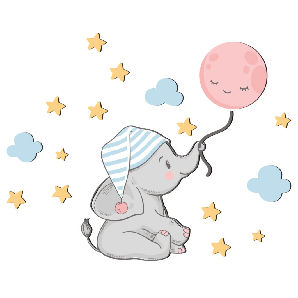 Autocollant mural amovible en bois pour chambre de bébé – Design éléphant