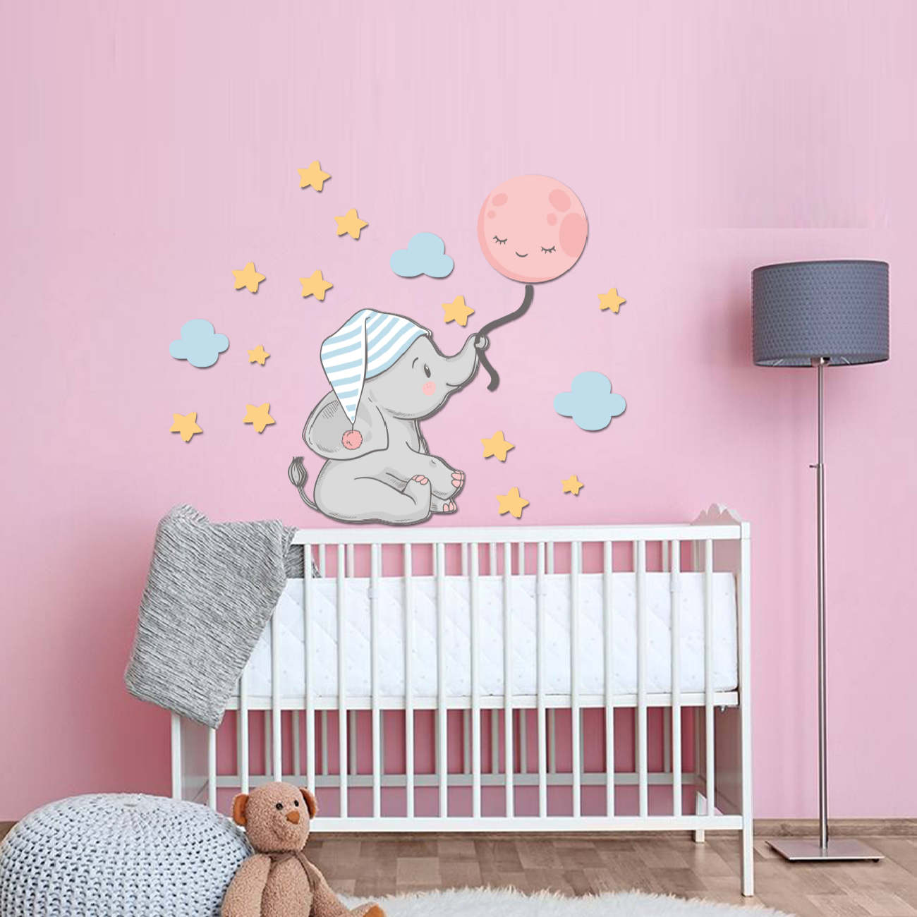 Autocollant mural amovible en bois pour chambre de bébé – Design éléphant