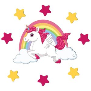 Autocollant mural amovible en bois pour chambre de bébé – Design licorne
