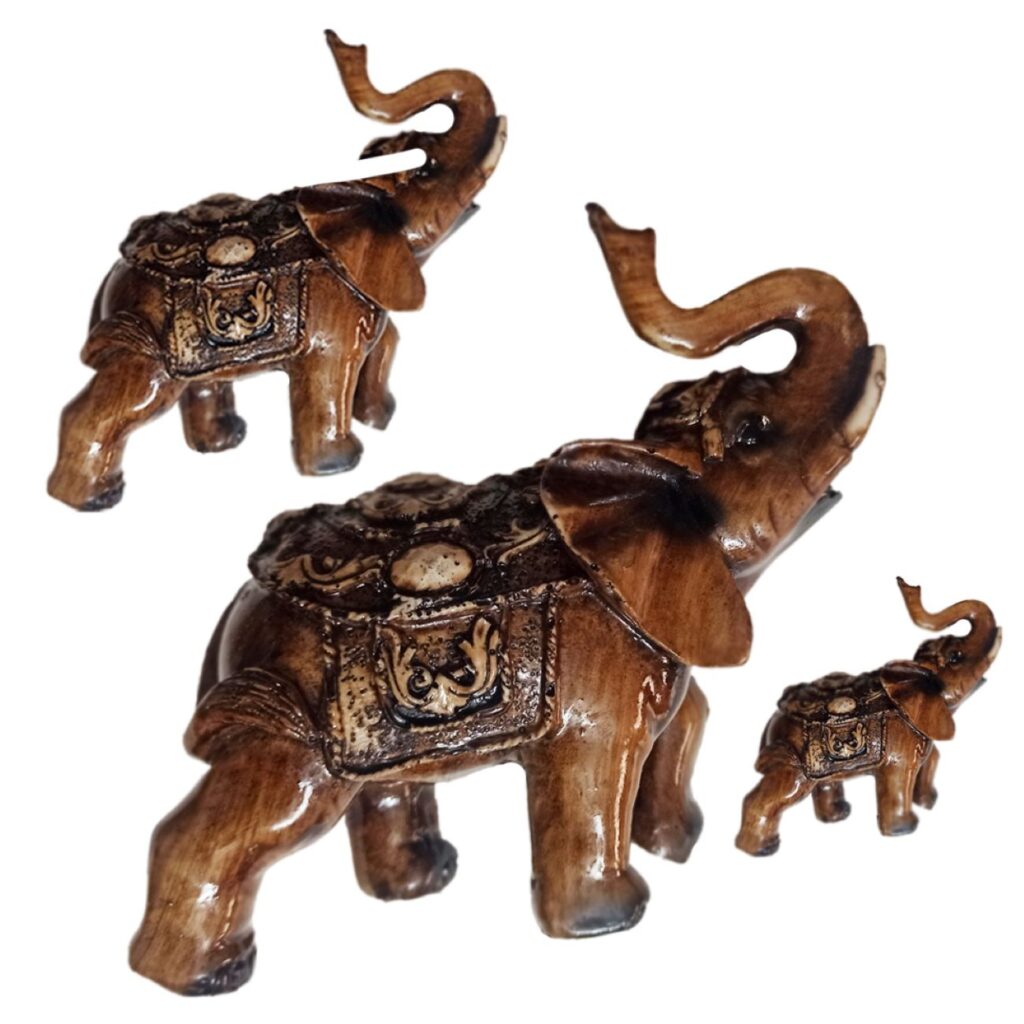 Ensemble de 3 figurines décoratives d'éléphants - Sculptures d'animaux Feng Shui
