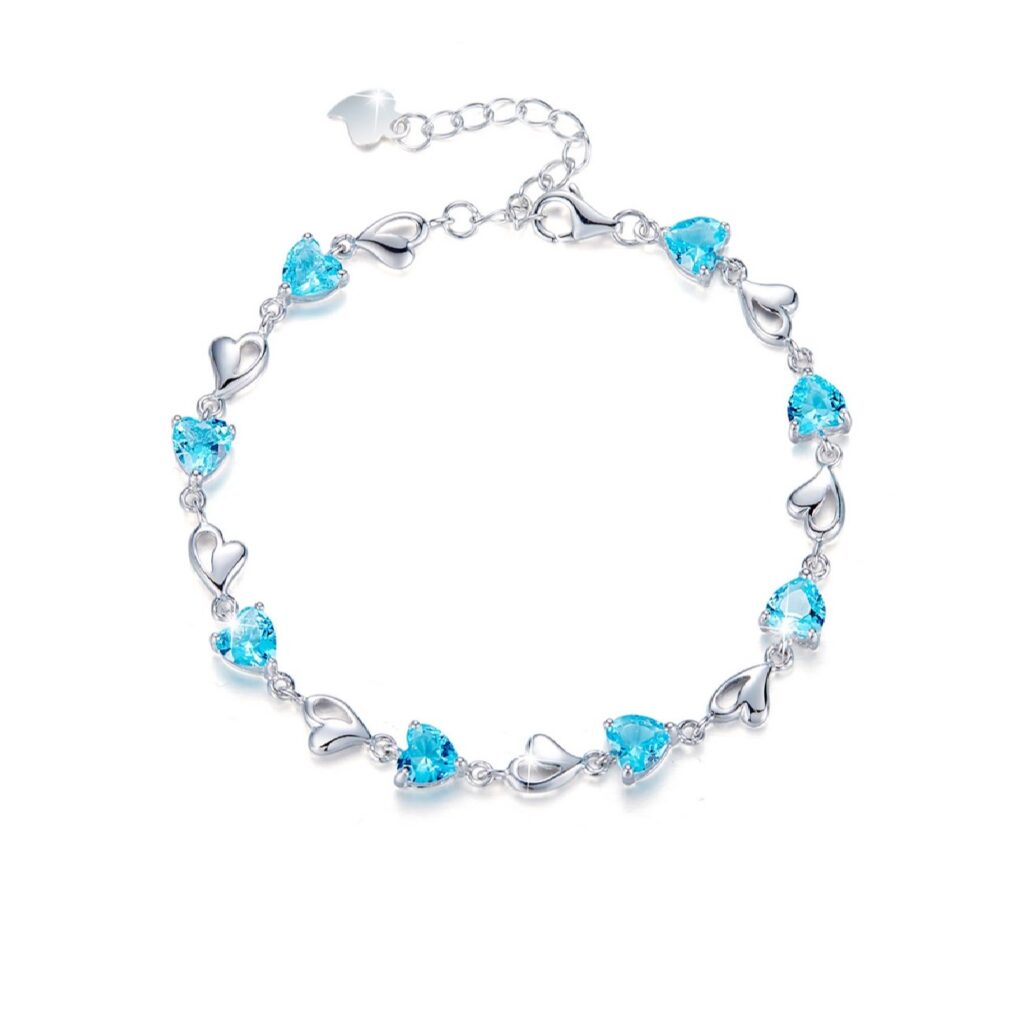 Bracelet en Argent avec Petit Design Cœur Bleu pour Femmes