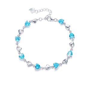 Bracelet en Argent avec Petit Design Cœur Bleu pour Femmes