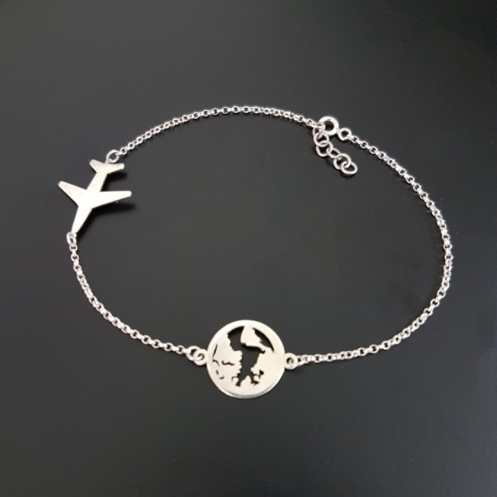 Bracelet Cheville en Acier pour Femmes avec Design Avion en Argent
