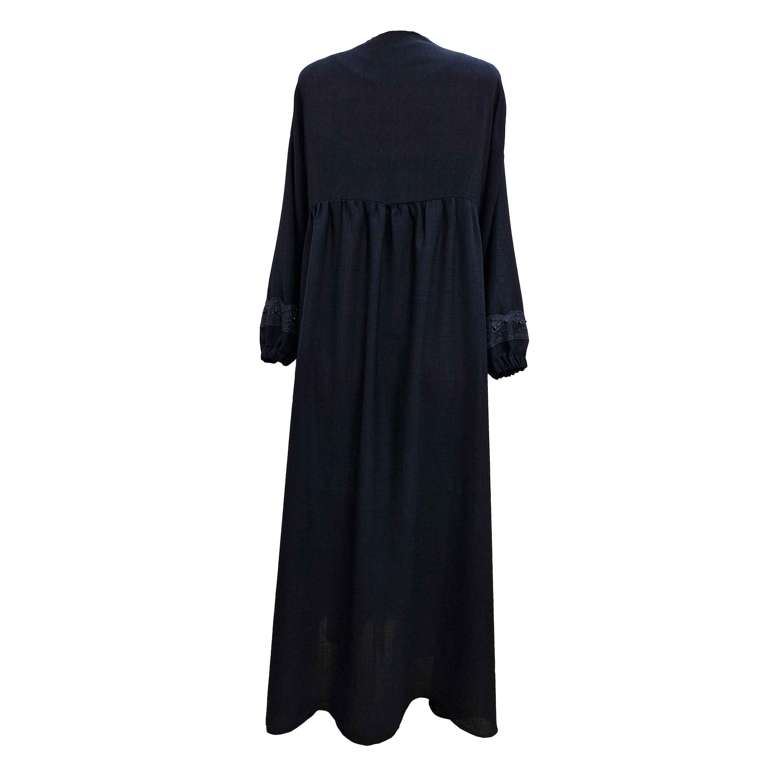 Abaya stylée coupe ample pour femmes musulmanes en tissu crêpe noir