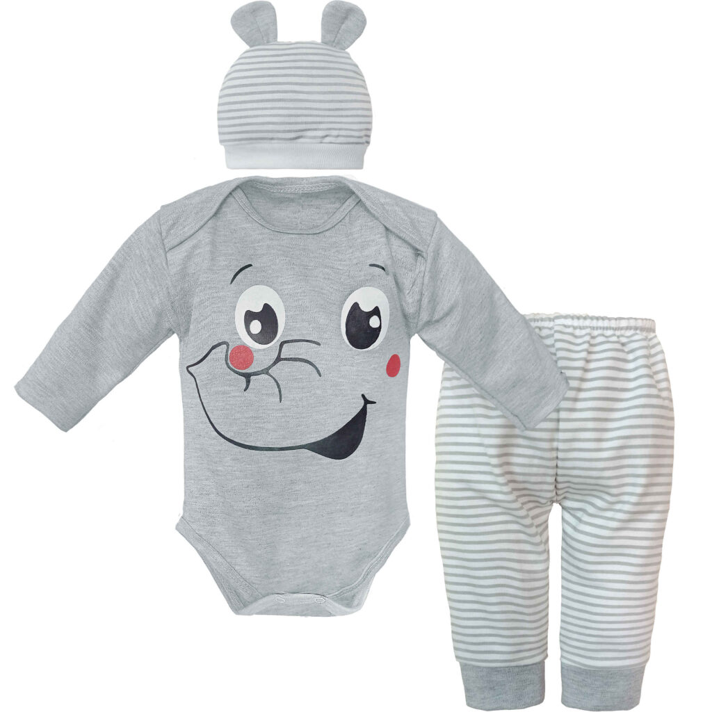 Ensemble de vêtements unisexe pour bébé de 3 pièces avec design Éléphant