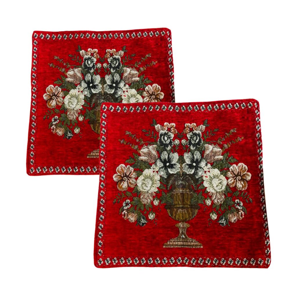 Housse de coussin en velours unilatérale - Design Vase à fleurs (Set de 2)