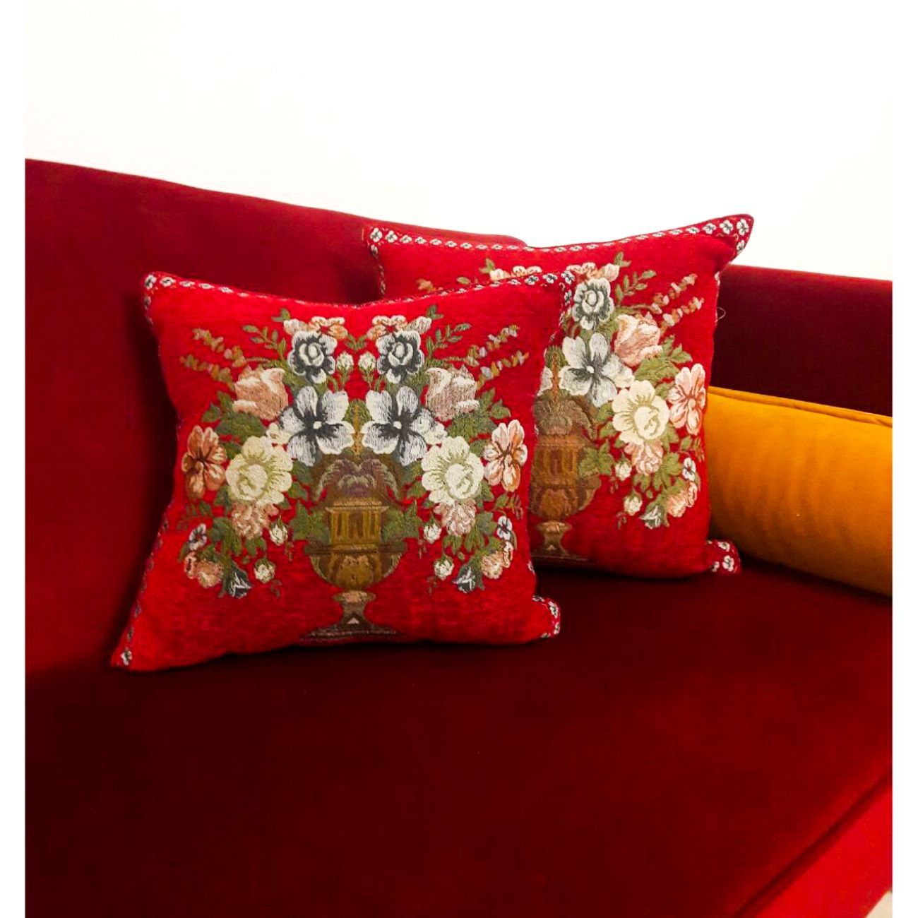 Housse de coussin en velours unilatérale – Design Vase à fleurs (Set de 2)