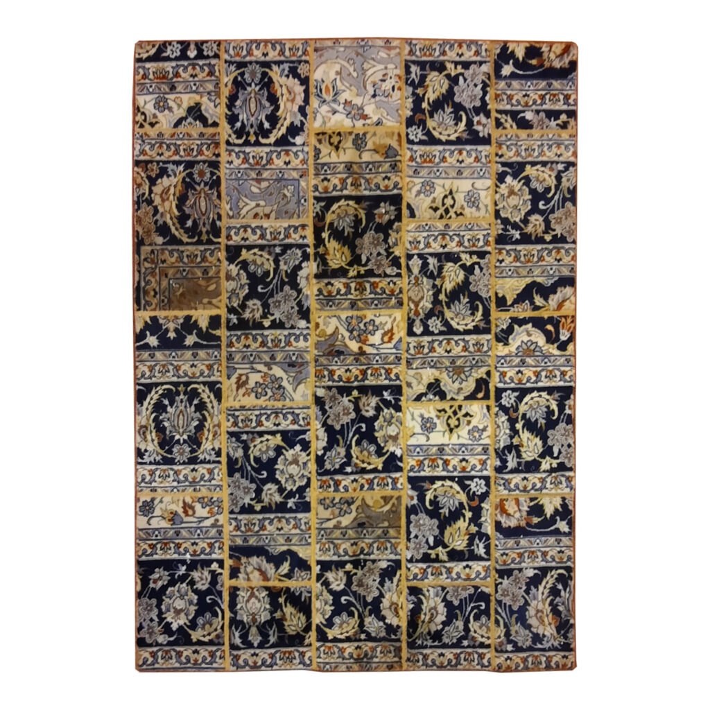 Tapis Persan Vintage Patchwork Noué à la Main Noir