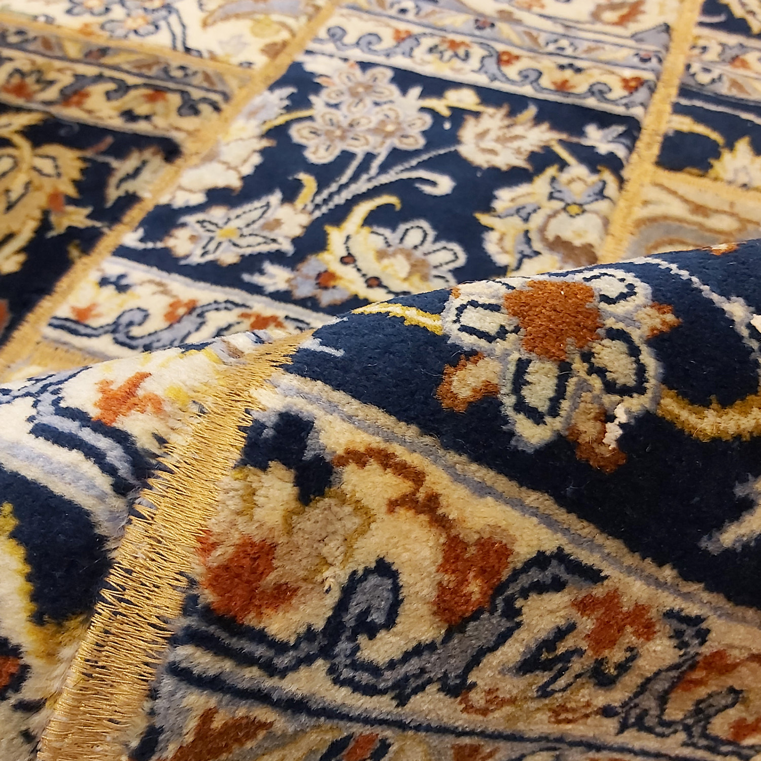 Tapis Persan Vintage Patchwork Noué à la Main Noir