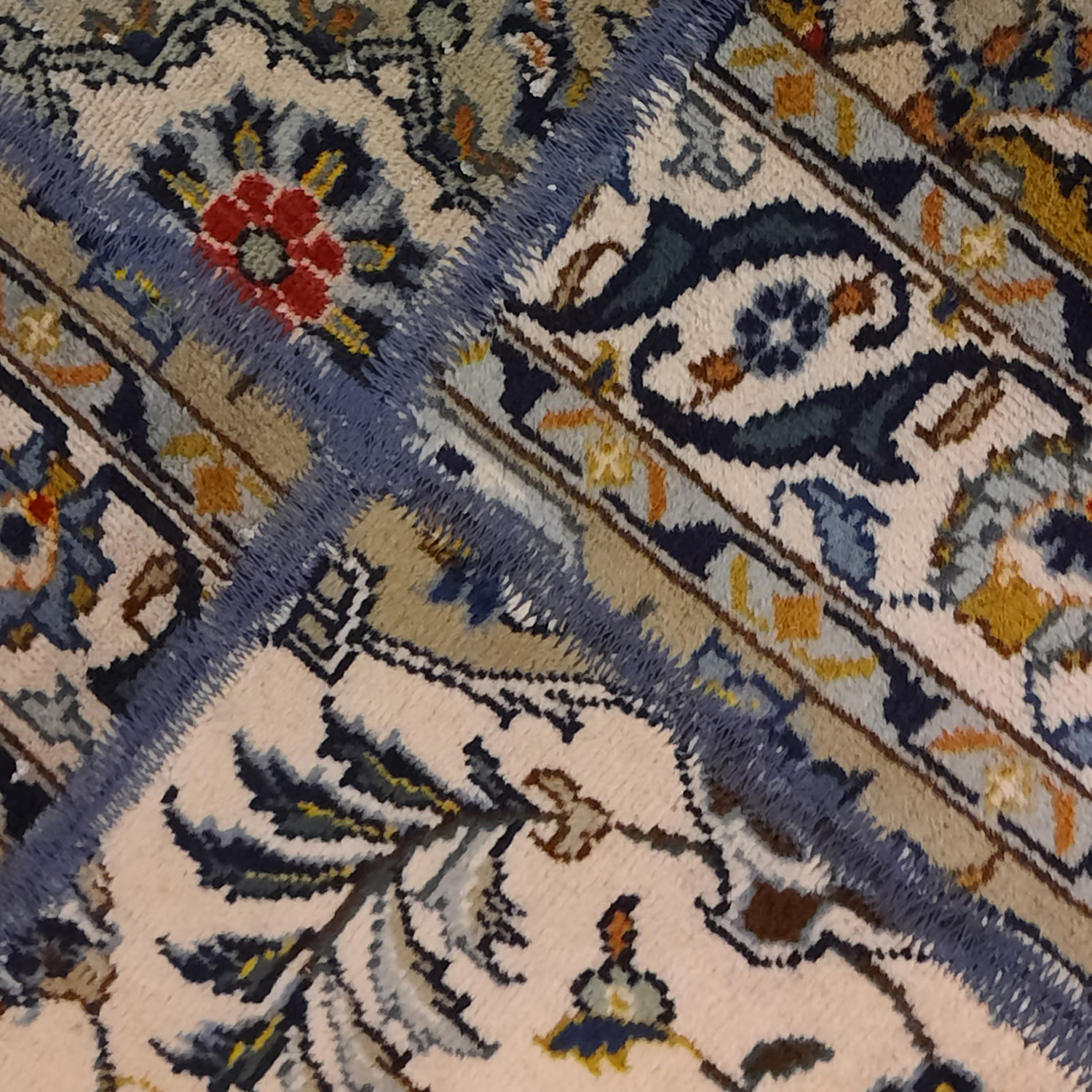 Tapis Persan Vintage Patchwork Noué à la Main Géométrique