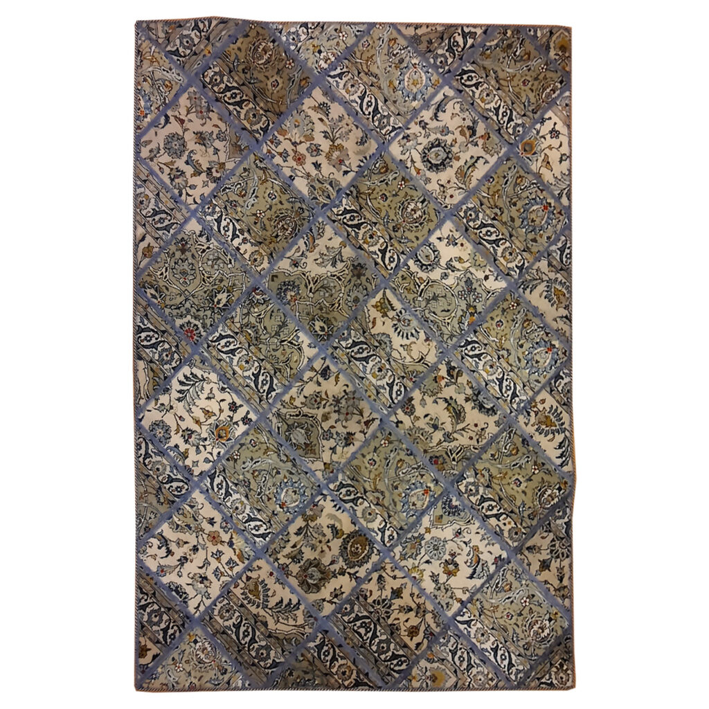 Tapis Persan Vintage Patchwork Noué à la Main Géométrique