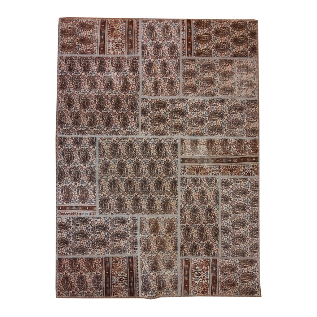 Tapis Persan Vintage Patchwork Noué à la Main Géométrique Paisley