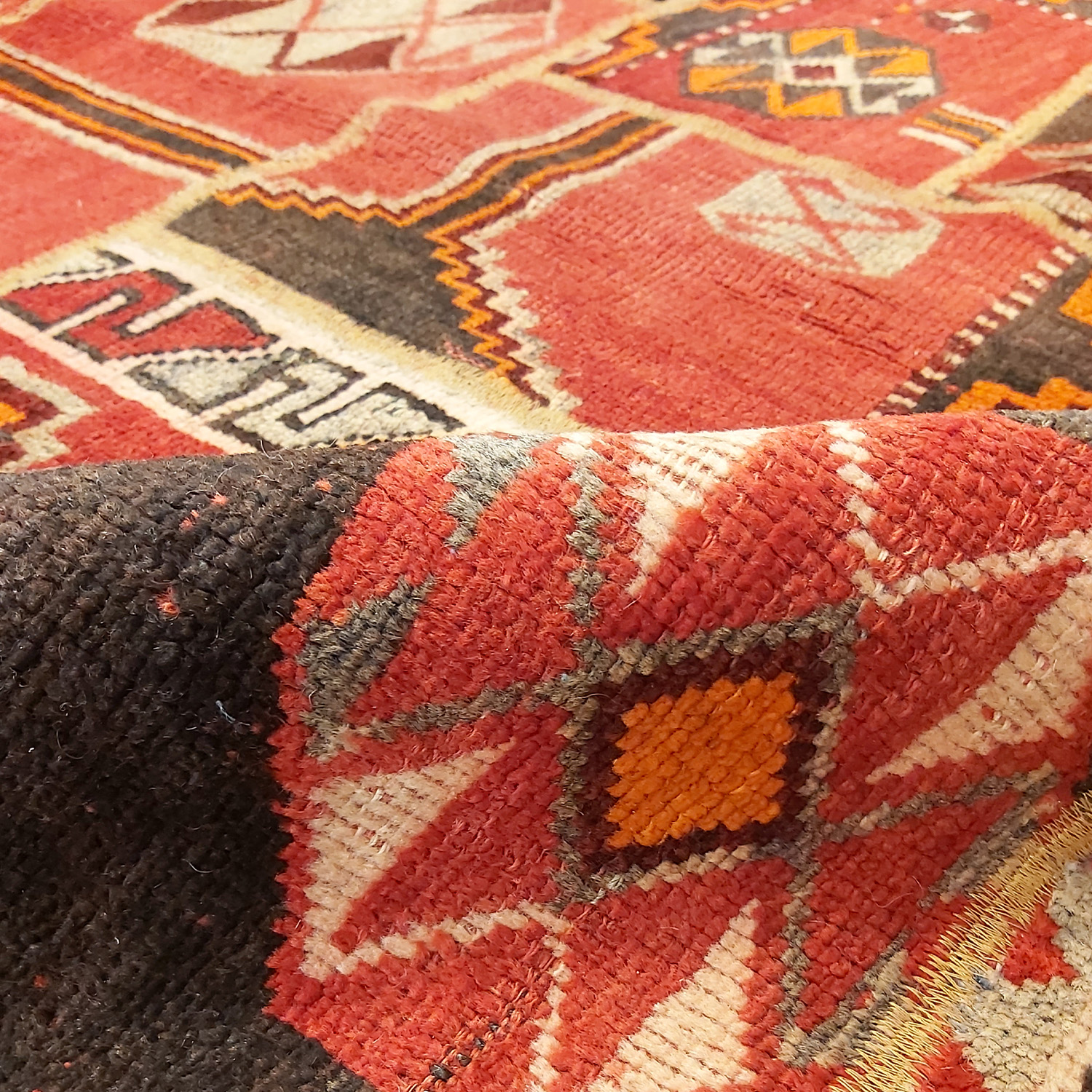 Tapis Persan Vintage Patchwork Noué à la Main Géométrique Rouge