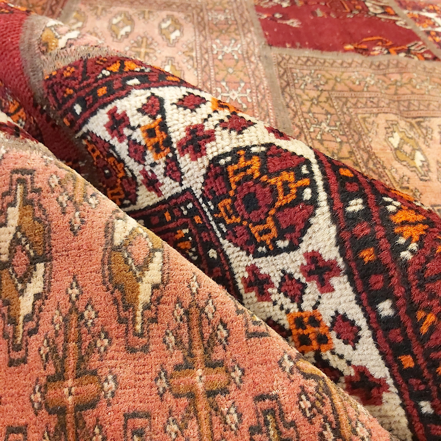 Tapis Persan Vintage Patchwork Noué à la Main Géométrique Traditionnel Rouge