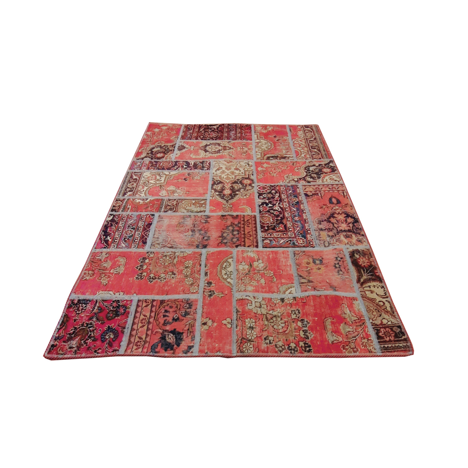 Tapis Persan Vintage Patchwork Noué à la Main Magenta