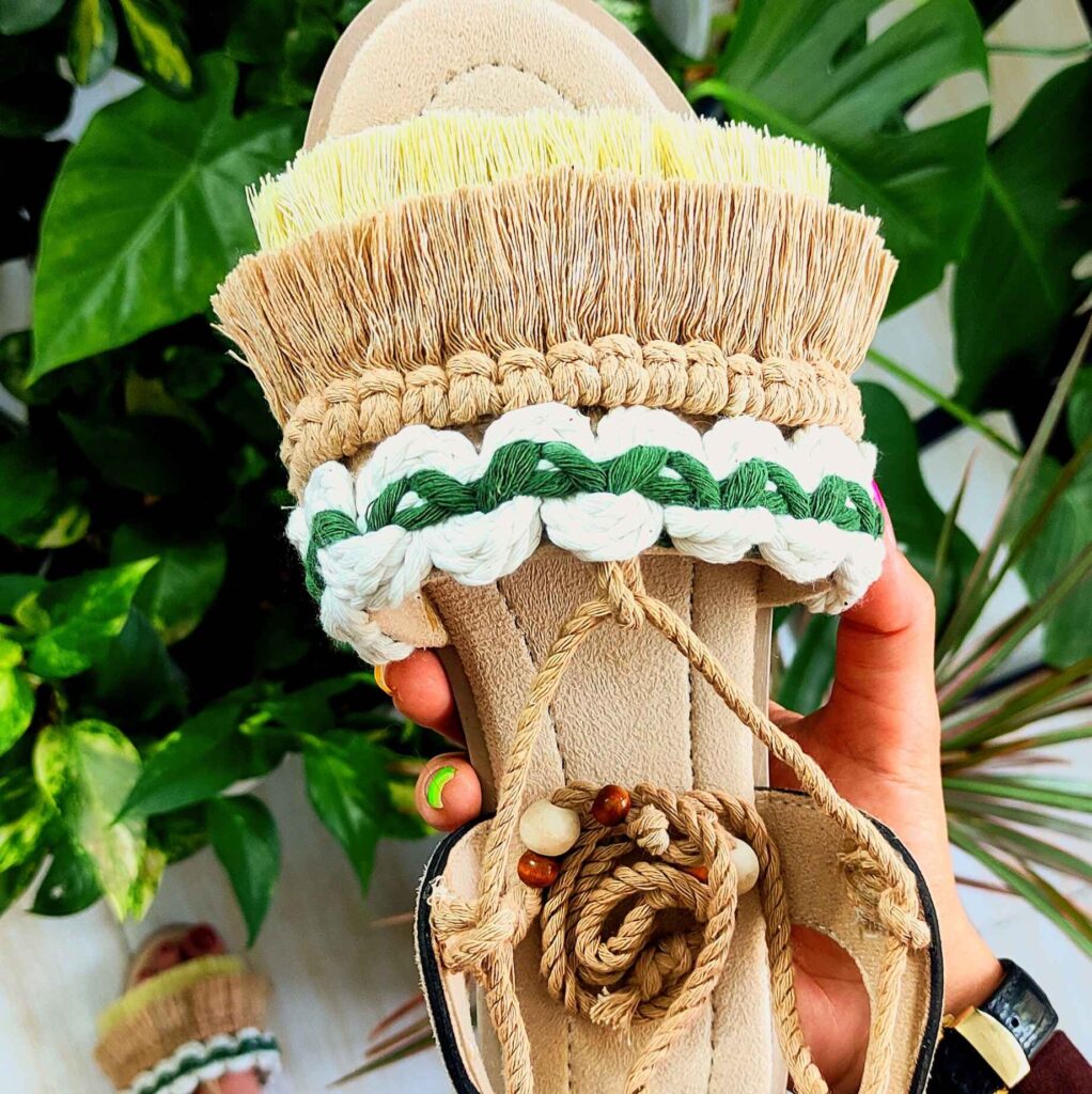 Sandales Sling Back en Macramé pour Femmes, Modèle Art
