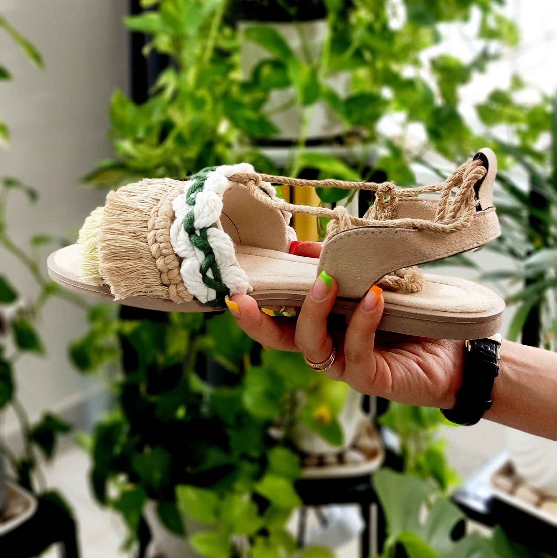Sandales Sling Back en Macramé pour Femmes, Modèle Art