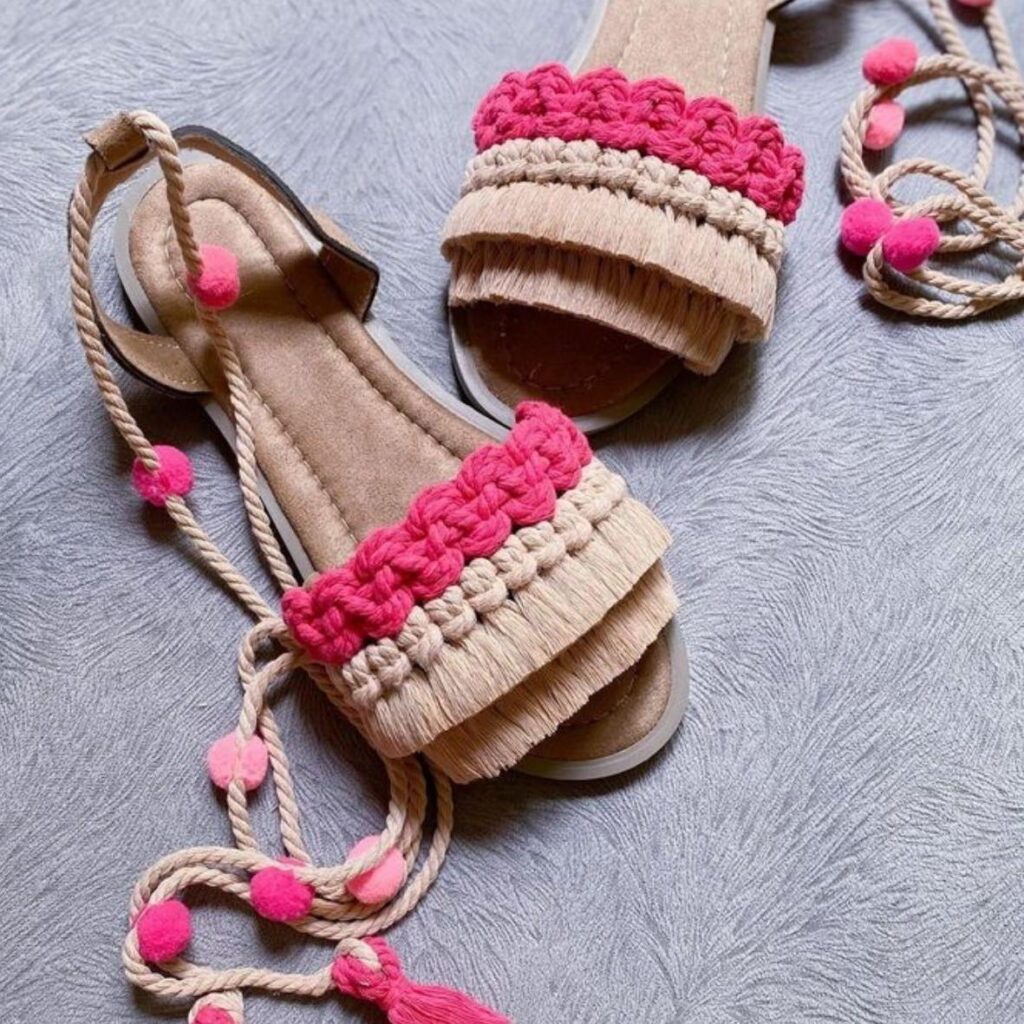 Sandales Sling Back en Macramé pour Femmes, Modèle Bubble