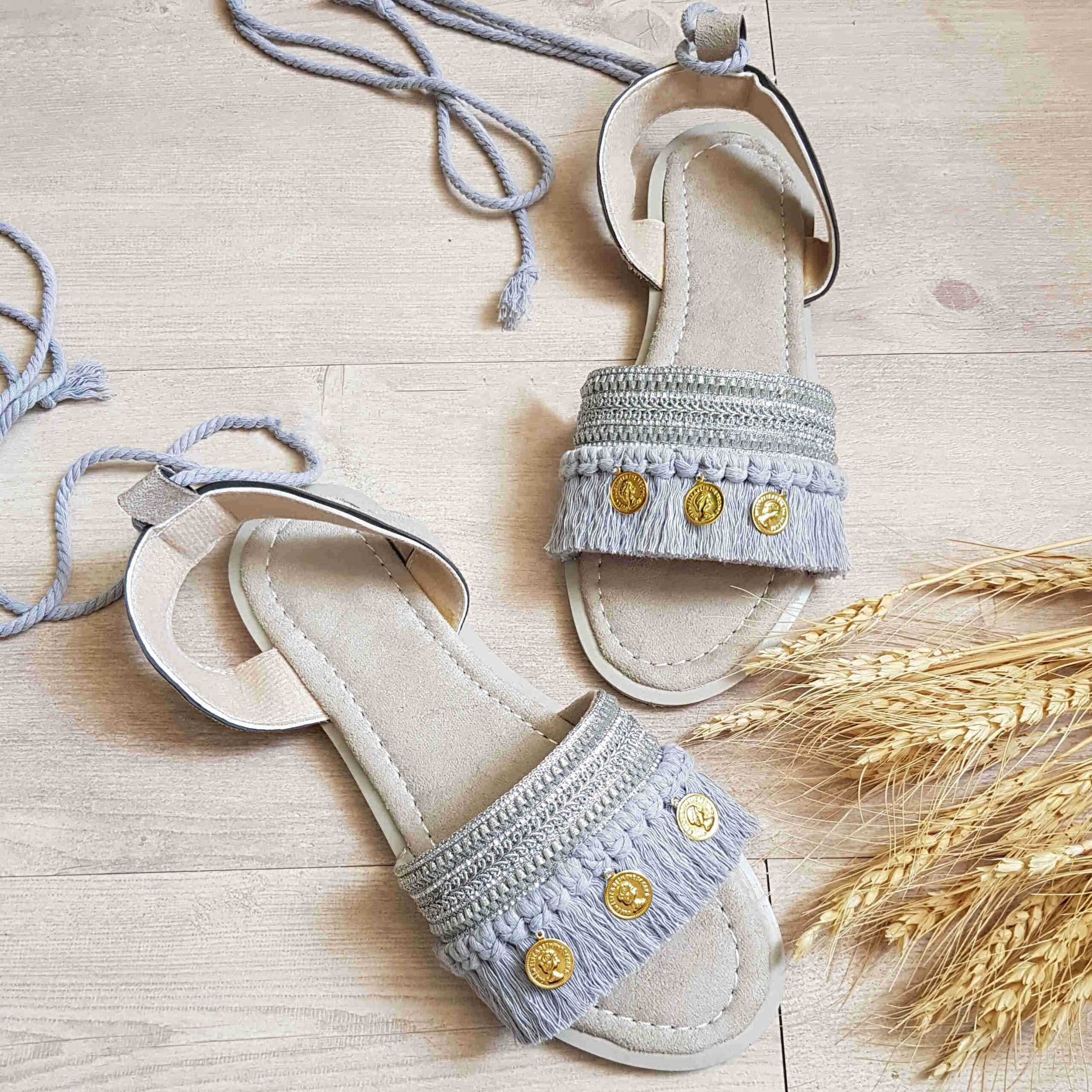 Sandales Sling Back en Macramé pour Femmes, Modèle Pièce