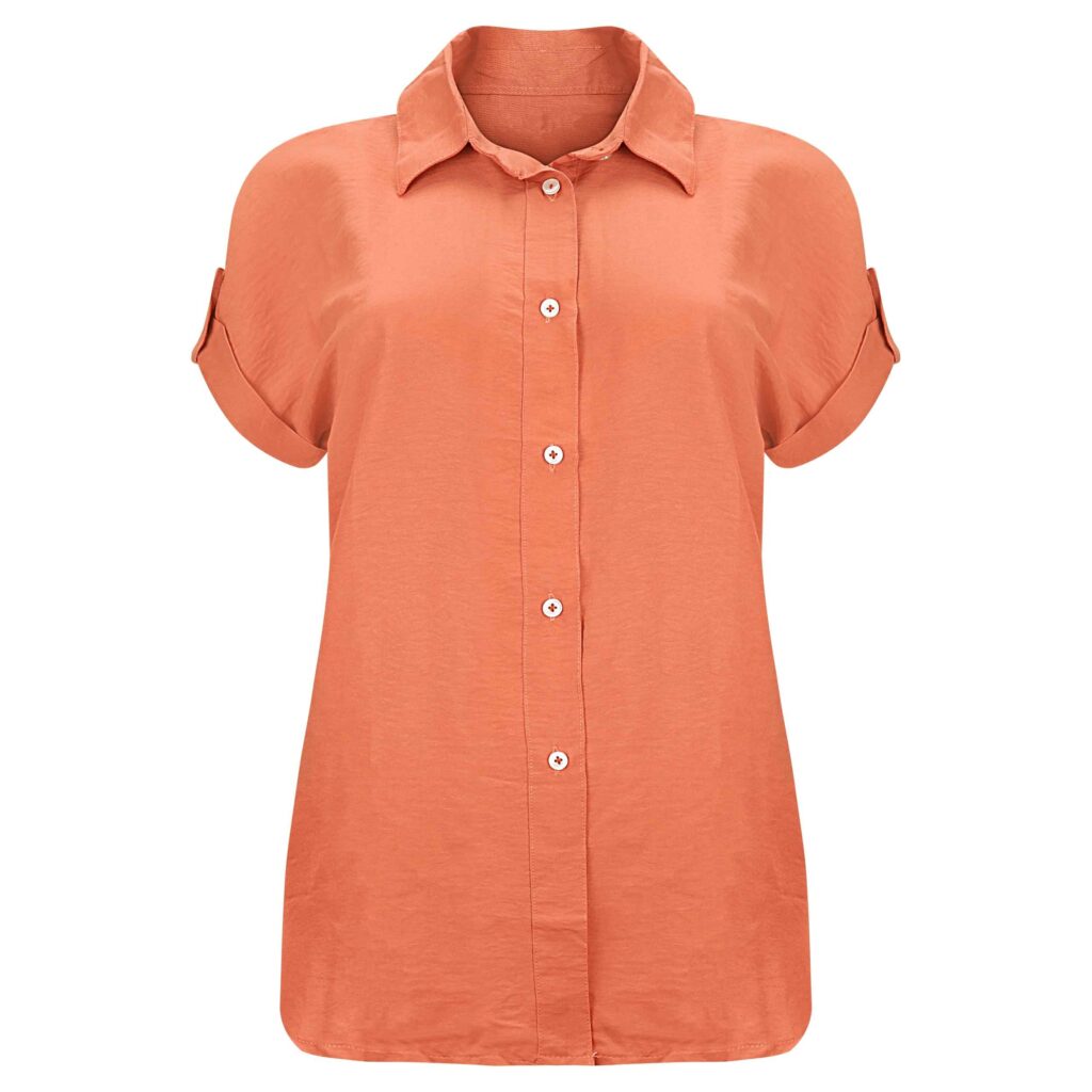 Chemise à manches courtes en coton pour femmes ajustée en orange