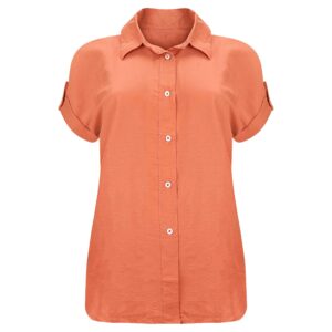 Chemise à manches courtes en coton pour femmes ajustée en orange