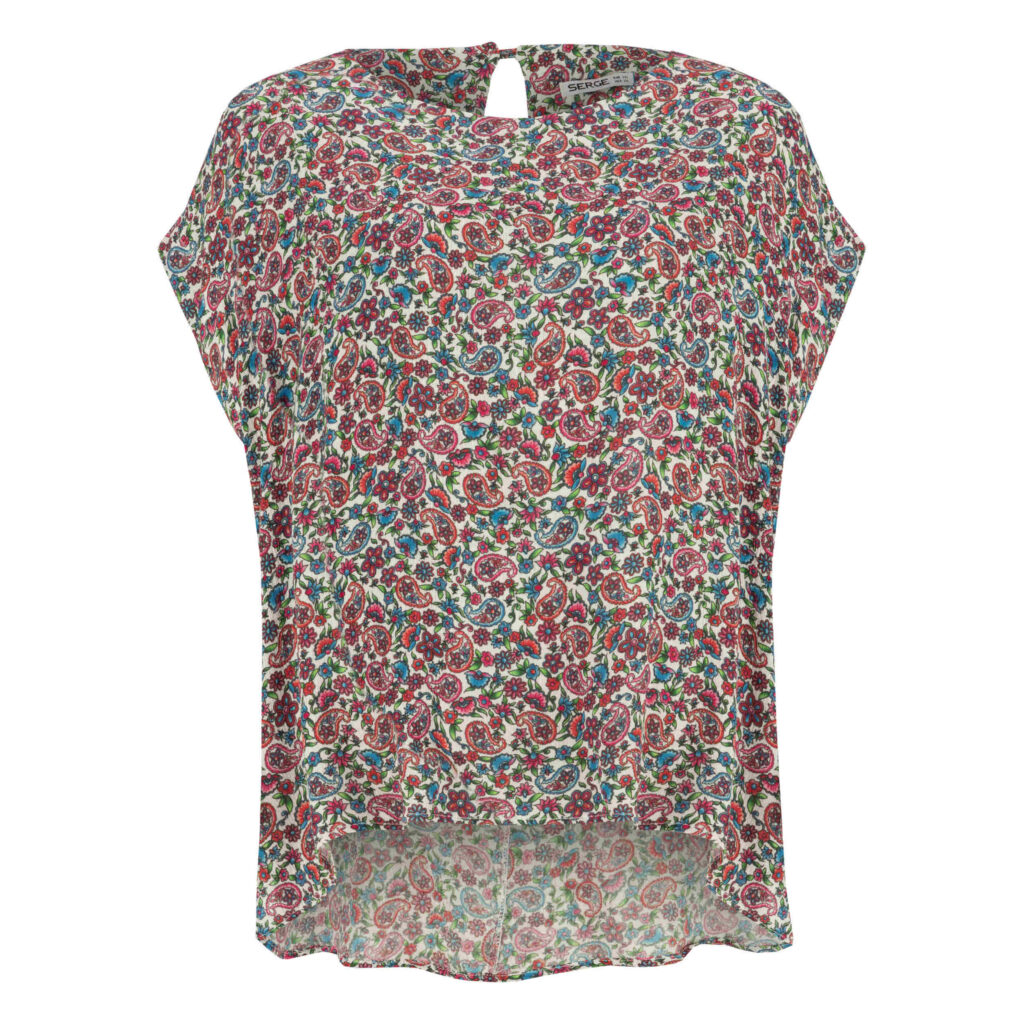 Chemise à manches courtes en coton ajustée pour femmes avec design Paisley et floral