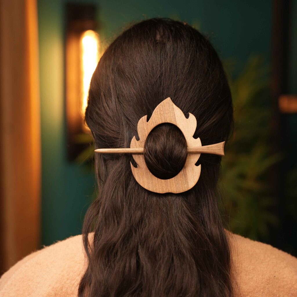 Bâtonnet de cheveux en bois pour Femmes fait main avec Design Feu