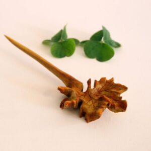 Bâtonnet de cheveux en bois pour Femmes fait main avec Design Feuille de Chêne