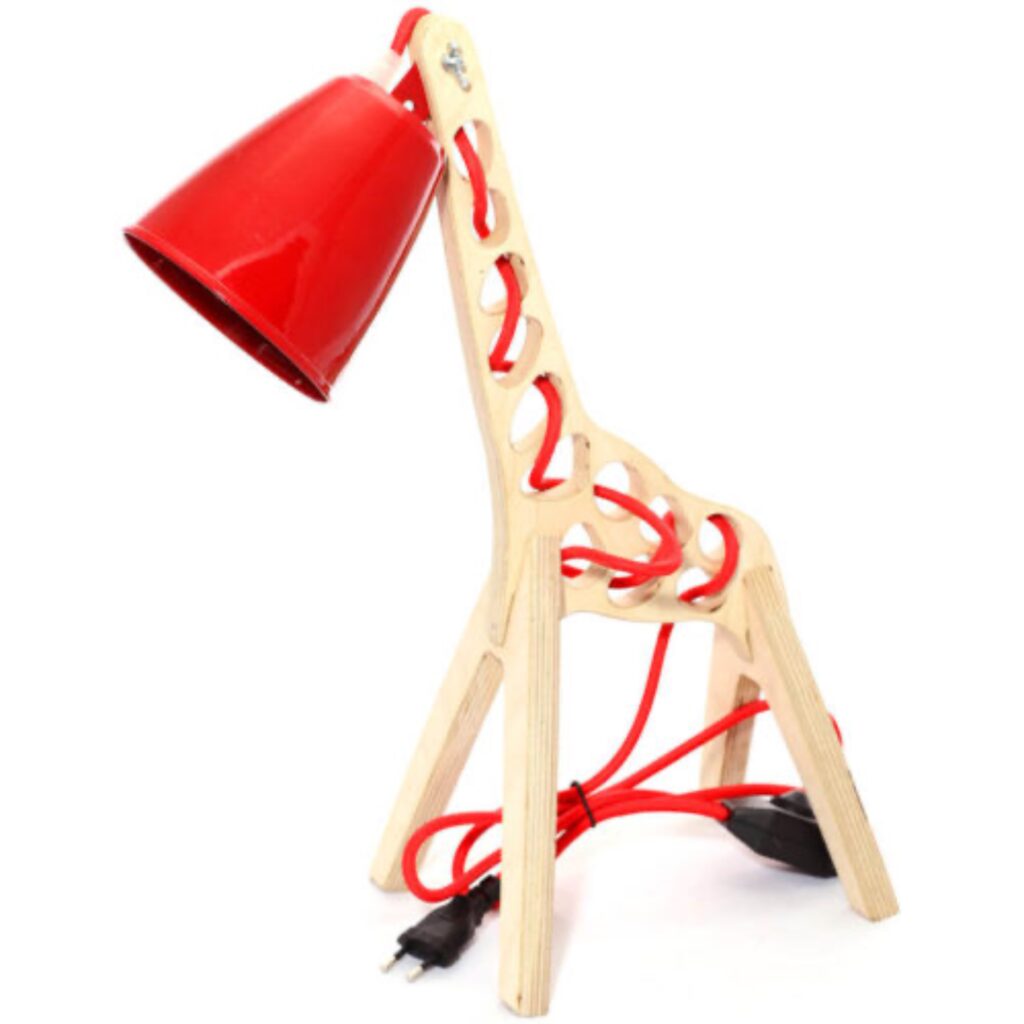 Lampe de bureau en bois fantaisie, fait main et réglable - Petite girafe