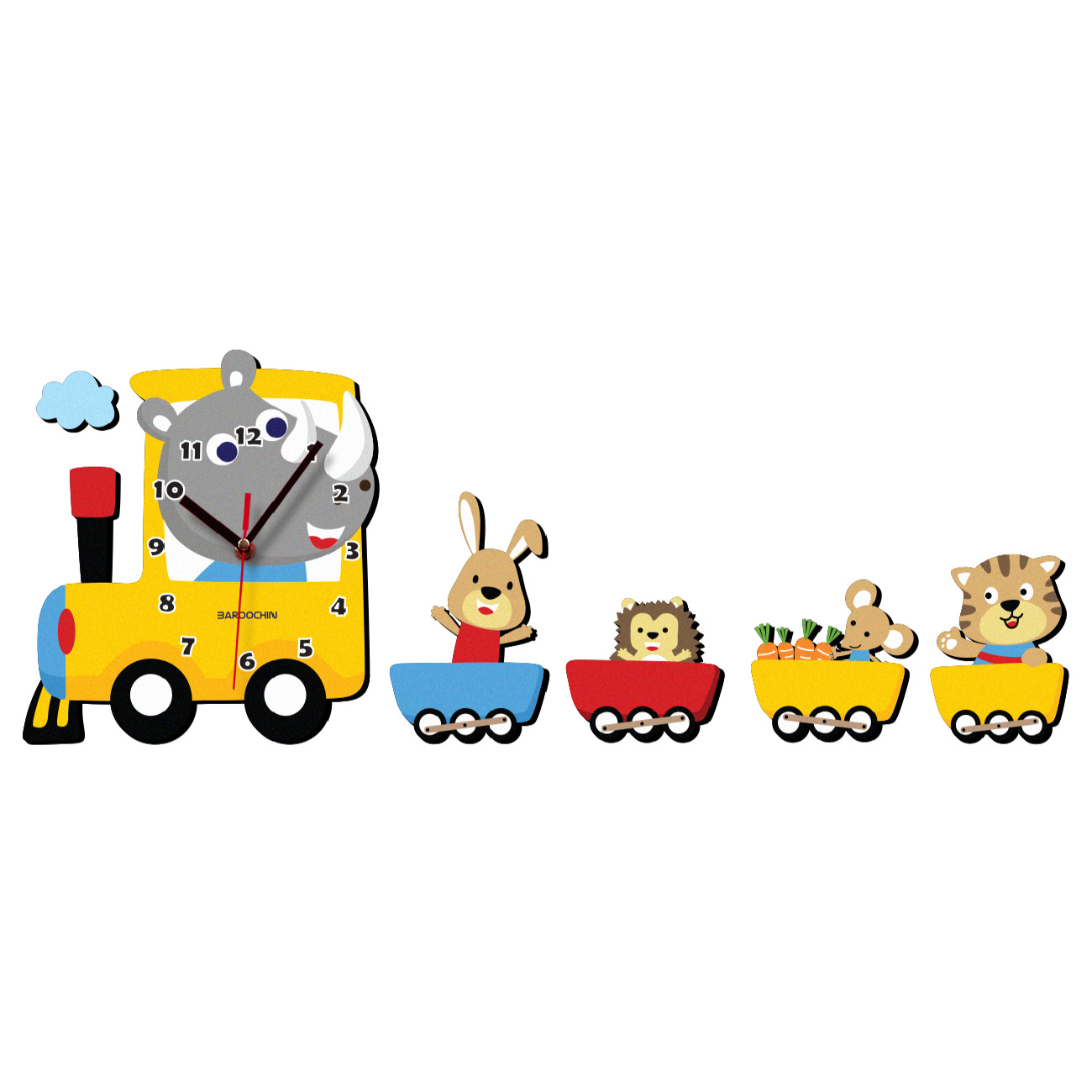 Horloge Murale en Bois pour Chambre d'Enfant avec Design de Train des Animaux